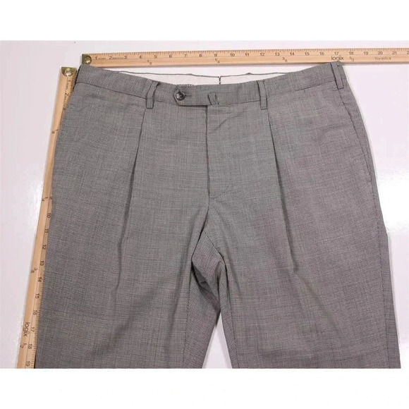 R. Caruso Current Light Gray Houndstooth Pleated Stretch Wool Dress Pants 35x29 - Picture 4 of 8